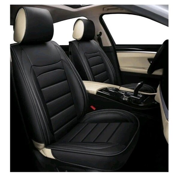 Universal Waterproof Leather Seat Covers, 2PC Black Set For Truck SUV Jeep Car - Picture 1 of 7